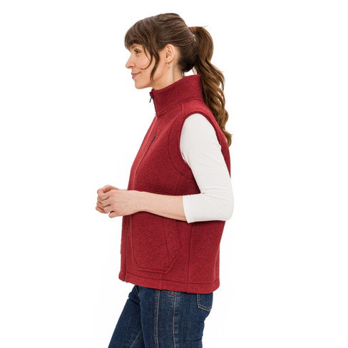 Gilet van walkstof met opstaande kraag van zuivere bio-scheerwol, rood