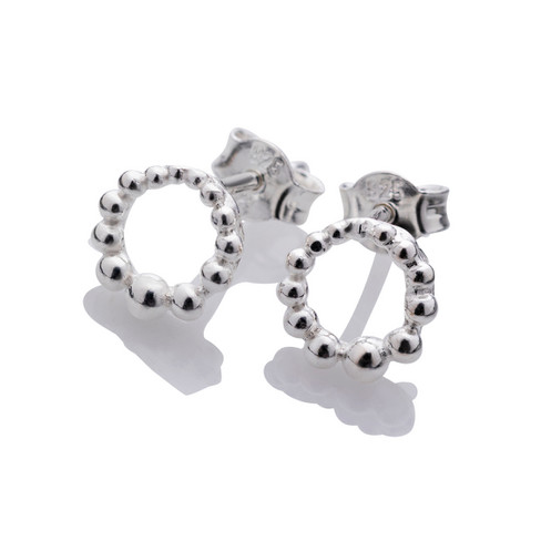 Image of Zilveren oorbellen 'bolletjes ring', zilver Maat: één maat
