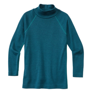 Thermo-shirt met lange mouwen en opstaande kraag van bio-merinowol en bio-zijde, smaragd