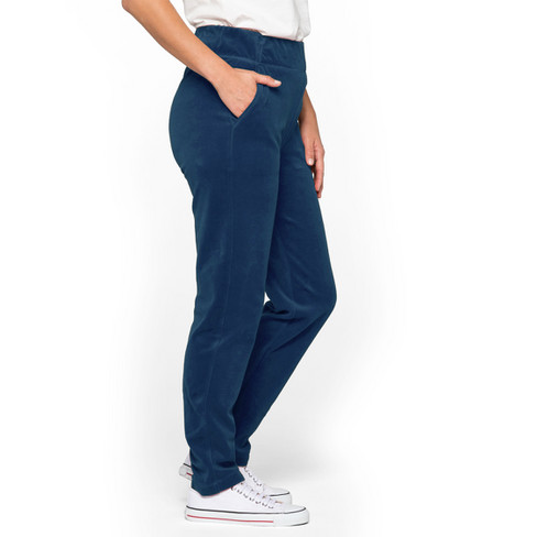 Image of Nicki-velours broek van bio-katoen met elastische tailleband, nachtblauw Maat: 40/42
