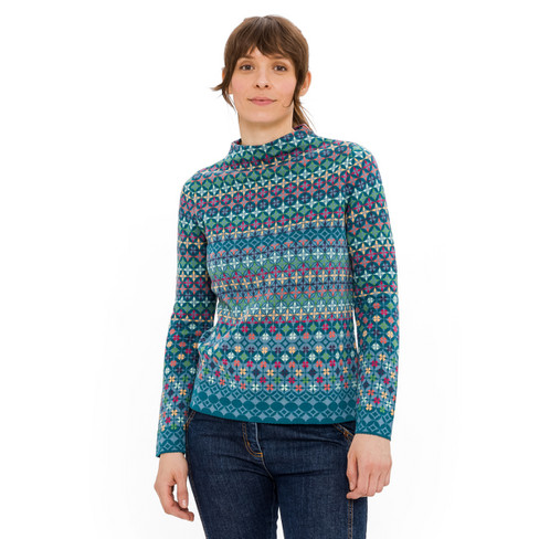 Jacquardgebreide pullover van zuiver bio-katoen, blauw-motief