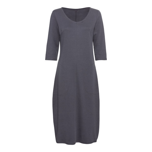 Image of Jersey jurk van bio-katoen in tulpmodel zijzakken, nachtblauw Maat: 38