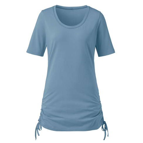 T-shirt met gerimpelde zoom van bio-katoen, rookblauw