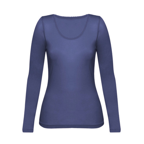 Image of Shirt met lange mouwen van bio-zijde, nachtblauw Maat: 34