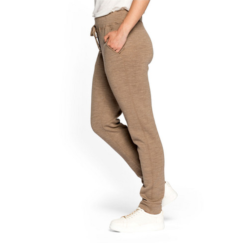 Wollen jersey broek van zuiver bio-merinowol, camel