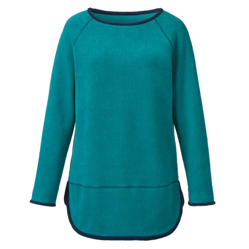 Image of Fleece pullover met contrasterende randen van bio-katoen, petrol/nachtblauw Maat: 44/46
